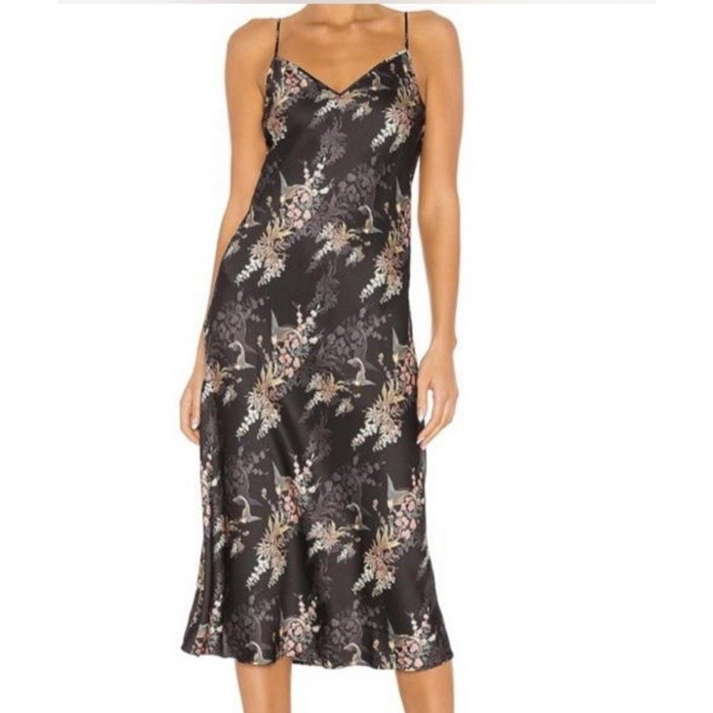 All Saints Midi Slip Dress Tierny Melisma Floral Bird Print Satin Whimsical S